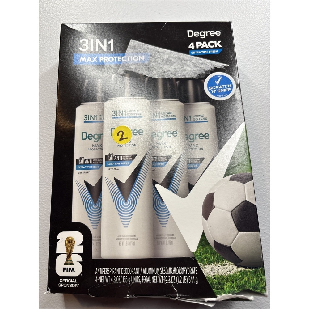 Degree Max Protection 3in1 Extra Fresh Dry Spray 4 Pack of 4.8 Oz FIFA World Cup